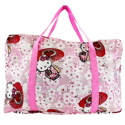 Sanrio角色 可摺疊便携手提袋/旅行袋/手提行李袋 Hello Kitty 和風櫻花(粉紅)