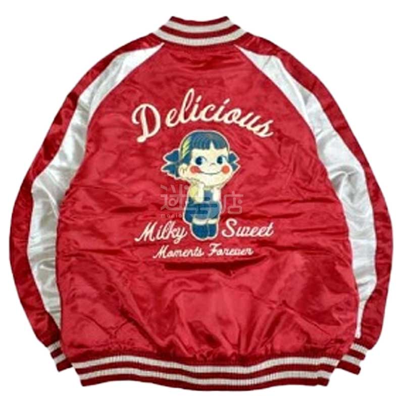 不二家Peko牛奶妹 刺繡長袖外套 紅&銀色