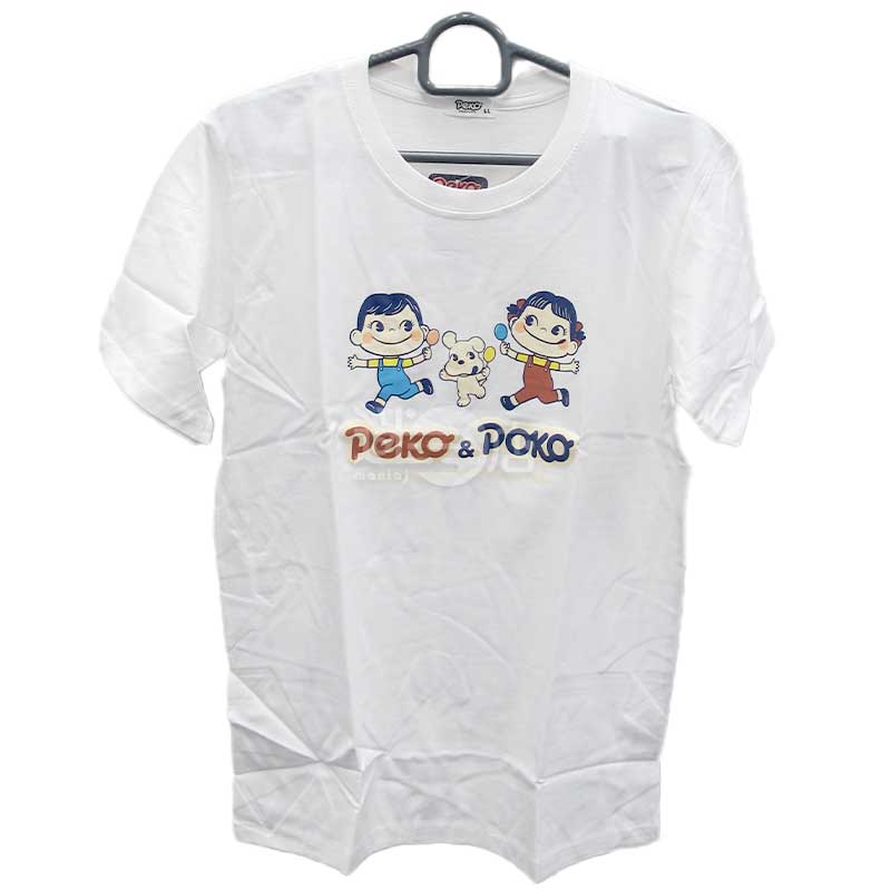 不二家ペコちゃん＆ポコちゃん 半袖Tシャツ 白 レディースLLサイズ