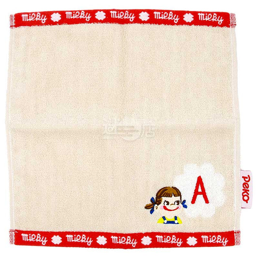 不二家Peko牛奶妹 刺繡提花小手帕毛巾 A字母