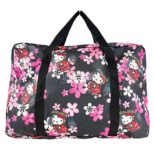 Sanrio角色 可摺疊便携手提袋/旅行袋/手提行李袋 Hello Kitty 和風櫻花(黑)
