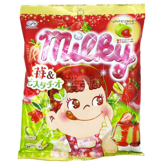 不二家 Milky 草莓啫喱醬開心果味牛奶糖