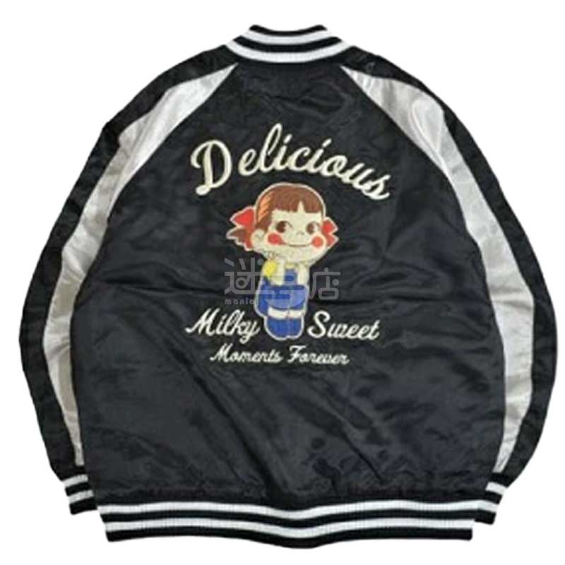 不二家Peko牛奶妹 刺繡長袖外套 黑&銀色