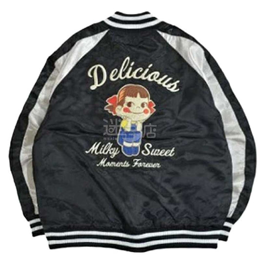 不二家Peko牛奶妹 刺繡長袖外套 黑&銀色