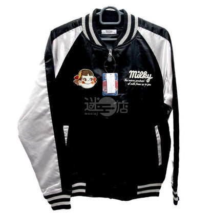 不二家Peko牛奶妹 刺繡長袖外套 黑&銀色 男裝M碼