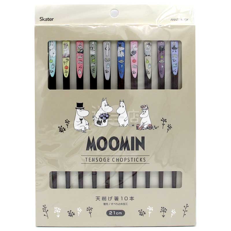 Tensoge Chopsticks 精美圖案天削筷防滑木筷子套裝 MOOMIN款