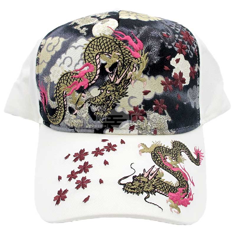 大西賢製販 刺繡棉質帽 雙龍 乳白色 