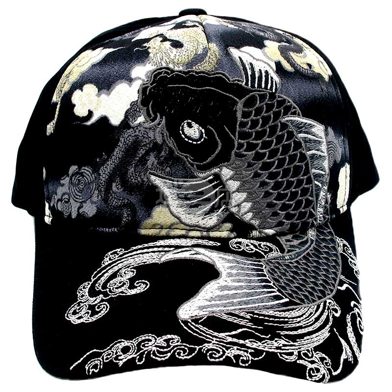 大西賢製販 刺繡棉質帽 鯉魚 黑色