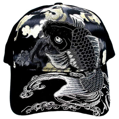 大西賢製販 刺繡棉質帽 鯉魚 黑色