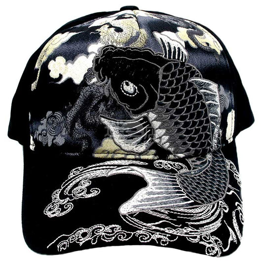 大西賢製販 刺繡棉質帽 鯉魚 黑色