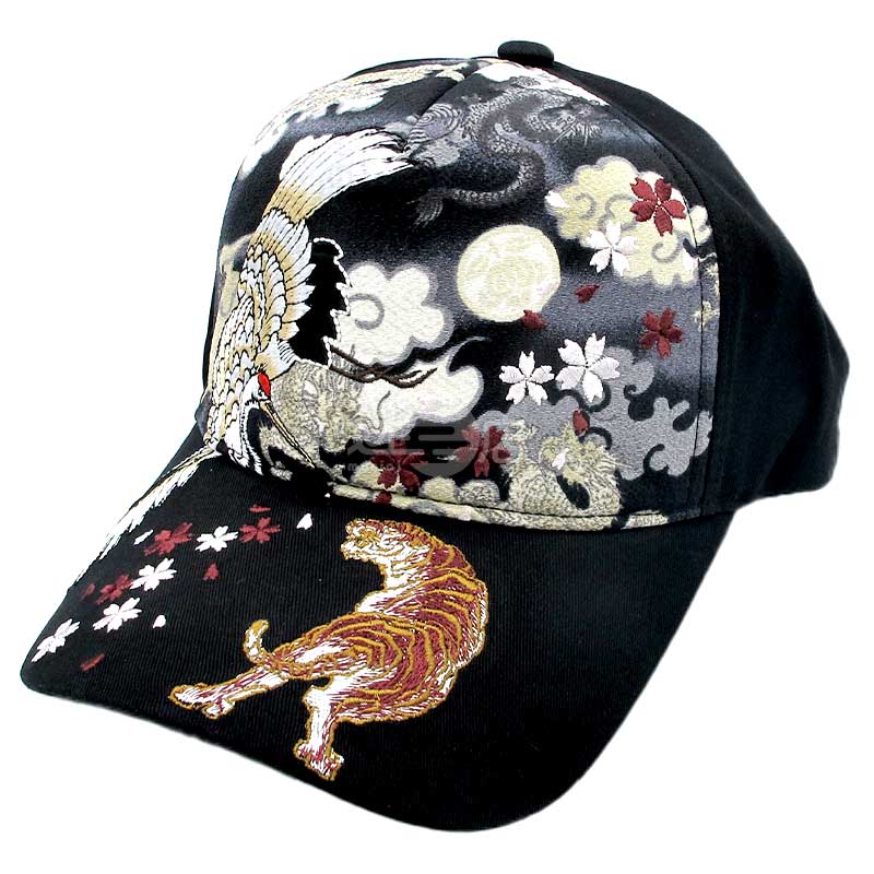大西賢製販 刺繡棉質帽 鶴虎 黑色