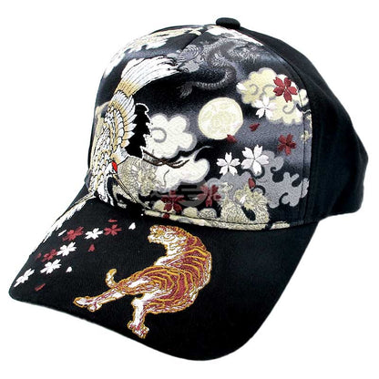 大西賢製販 刺繡棉質帽 鶴虎 黑色