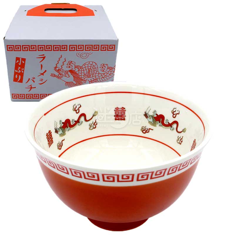 Omachido 中華風吉祥圖案陶瓷小湯碗飯碗 紅色