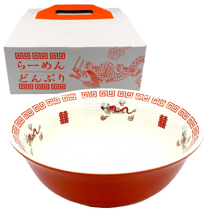 Omachido 中華風吉祥圖案陶瓷拉麵碗丼飯碗 紅色