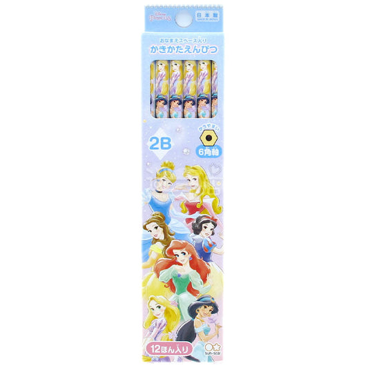 ディズニープリンセス Disney Princess 日本製 2B 六角鉛筆 12本入り ピンクとブルーの箱入り