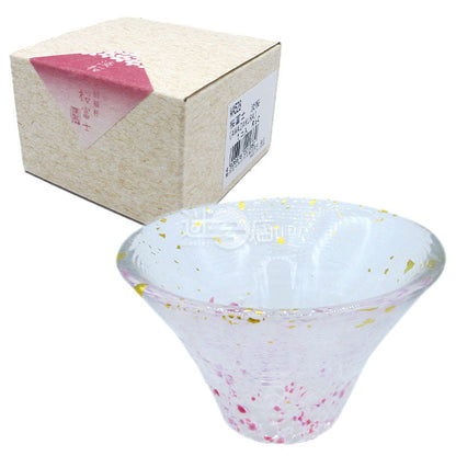 桜富士 日本製手作りガラス招福酒杯（薄桜）