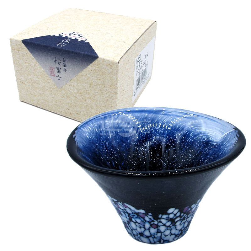 Sakura Fuji Japanese handmade glass lucky wine cup (Yozakura)
