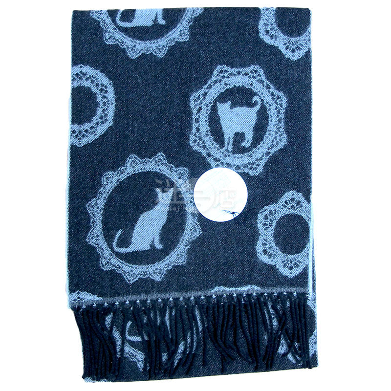 貓貓圖案觸感柔軟圍巾 日本製 黑色