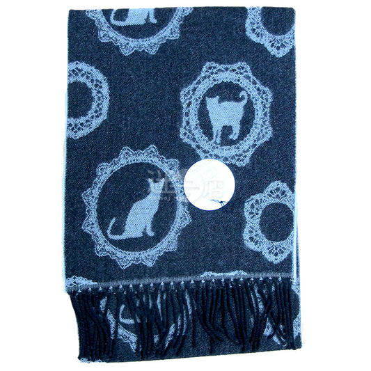 貓貓圖案觸感柔軟圍巾 日本製 黑色