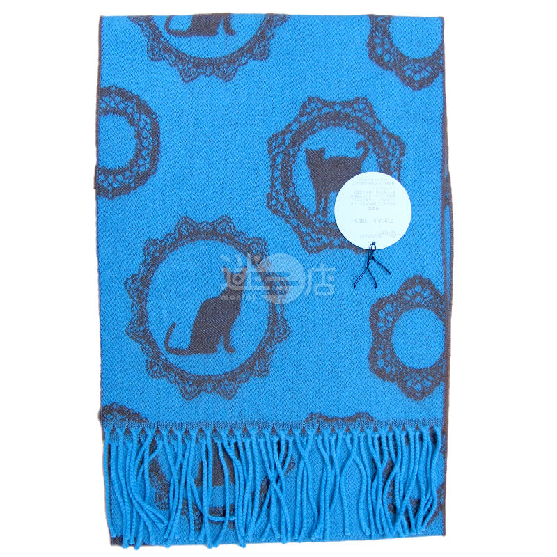 貓貓圖案觸感柔軟圍巾 日本製 綠松色