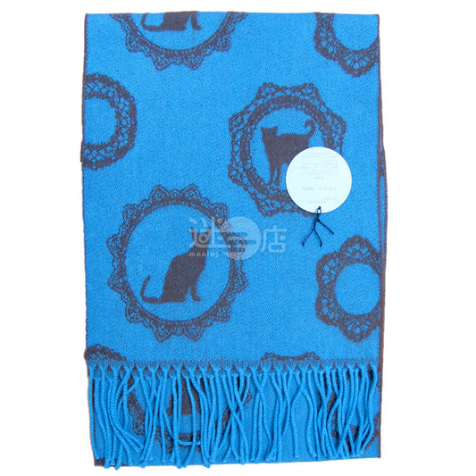 貓貓圖案觸感柔軟圍巾 日本製 綠松色