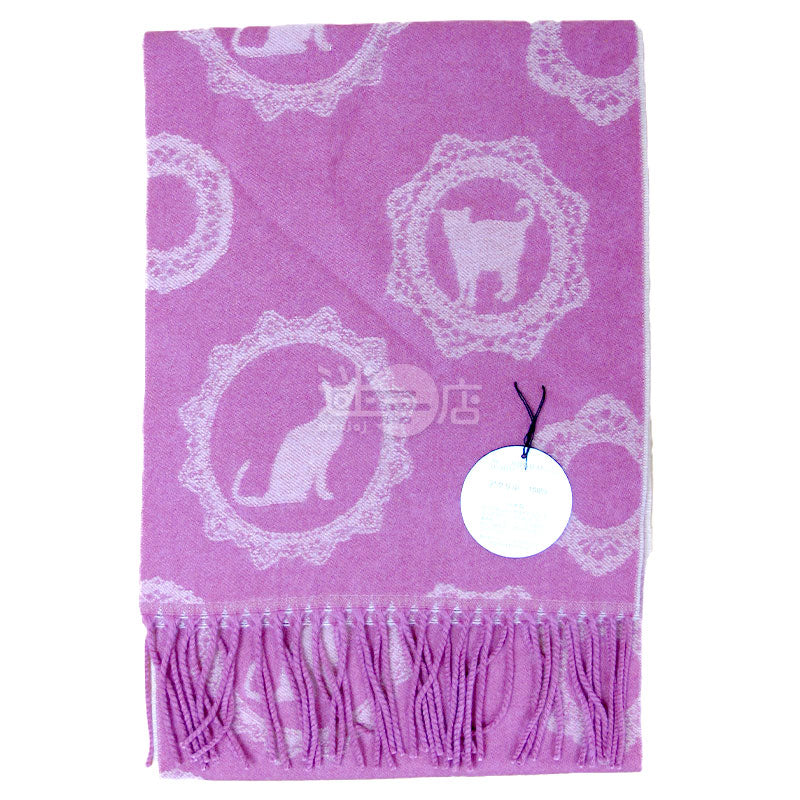 貓貓圖案觸感柔軟圍巾 日本製 淡玫瑰紅色