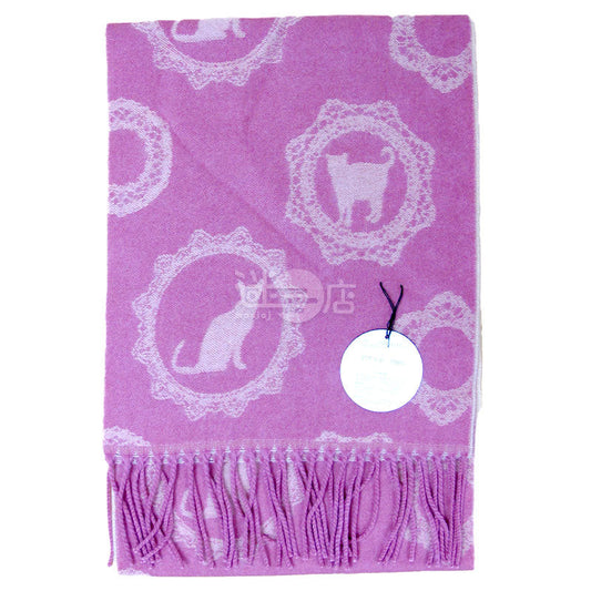 貓貓圖案觸感柔軟圍巾 日本製 淡玫瑰紅色