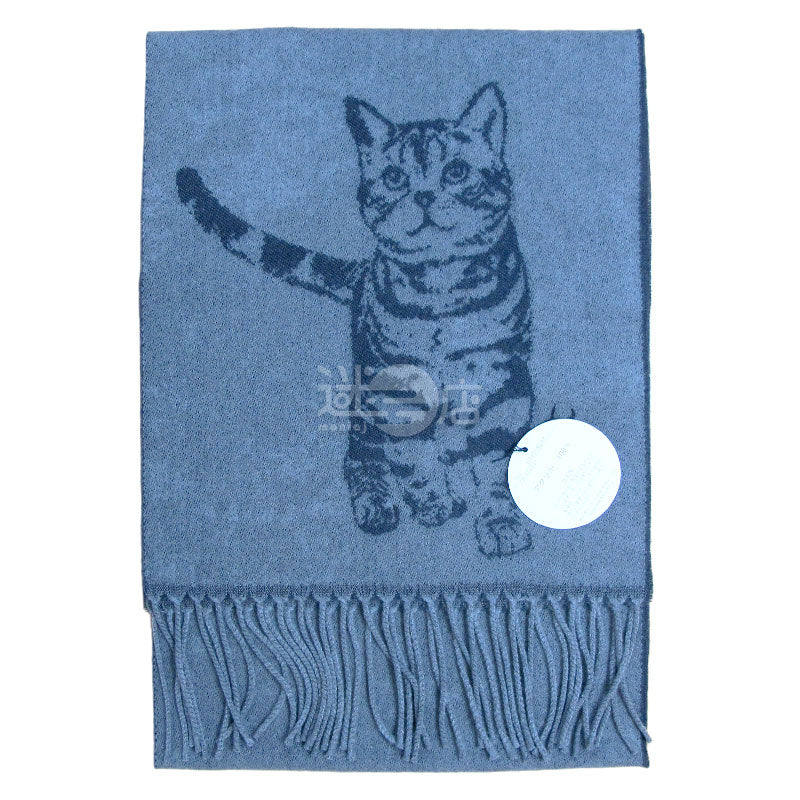 貓貓圖案觸感柔軟圍巾 日本製 灰色